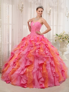 Elegant Multi-color Quinceanera Dress Sweetheart Organza Appliques Ball Gown
