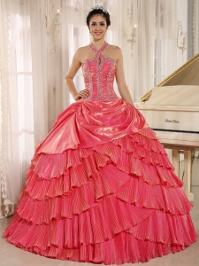 Halter Watermelon Red Pleat 2013 Quinceanera Dress With Beaded Bodice In Tarija City