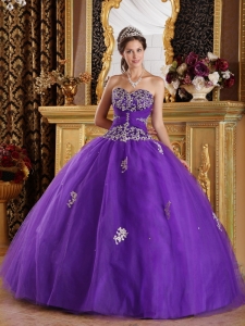 New Purple Quinceanera Dress Sweetheart Appliques Tulle Ball Gown