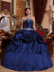 Popular Blue Quinceanera Dress Strapless Taffeta Beading Ball Gown