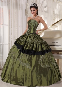 Populor Olive Quinceanera Dress Strapless Taffeta Beading Ball Gown