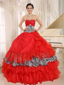Wholesale Red Sweetheart Ruffles Quinceanera Dress With Zebra and Beading In Santa Fe