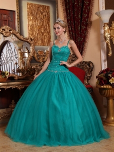 Brand New Teal Quinceanera Dress Spaghetti Straps Tulle Beading Ball Gown
