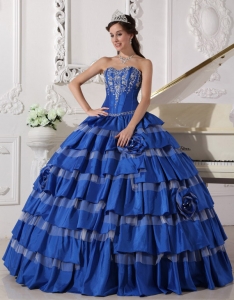 Elegant Blue Quinceanera Dress Sweetheart Taffeta Embroidery Ball Gown