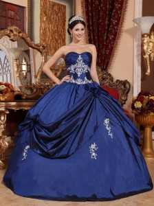 New Navy Blue Quinceanera Dress Sweetheart Satin Appliques Ball Gown