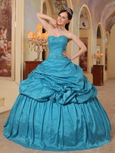 Wonderful Teal Quinceanera Dress Sweetheart Taffeta Beading Ball Gown