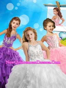 Fashionable Beaded and Ruffled Cute Little Girl Pageant Dress with Halter Top