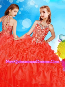 2016 Artistic Beaded and Ruffled Little Girl Pageant Dress in Coral Red