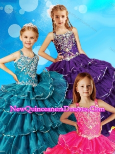 2016 Beaded and Ruffled Layers Little Girl Pageant Dress with Straps
