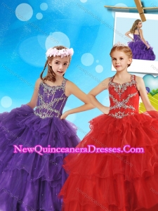 2016 New Arrivals Beaded and Ruffled Layers Little Girl Pageant Dress with Straps