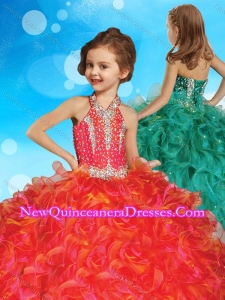2016 Popular Halter Top Little Girl Pageant Dress with Beading and Ruffles