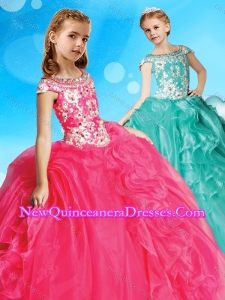 Exclusive Beaded Decorated Bodice and Cap Sleeves Little Girl Pageant Dress
