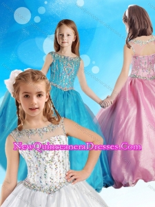 2016 Beautiful See Through Beaded Bodice Little Girl Pageant Dress with Zipper Up