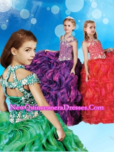Cheap Beaded and Ruffled Cute Little Girl Pageant Dress with Halter Top