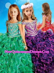 Exclusive Spaghetti Straps Cap Sleeves Cute Little Girl Pageant Dress with Beading and Ruffles