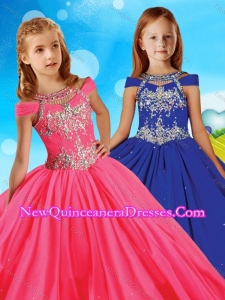 Fashionable Beaded Scoop Cute Little Girl Pageant Dress with Cap Sleeves