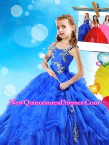 Fashionable Beaded and Ruffled Layers Cute Little Girl Pageant Dress in Royal Blue