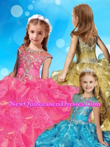 Gorgeous Beaded and Ruffled Cute Little Girl Pageant Dress with See Through Scoop