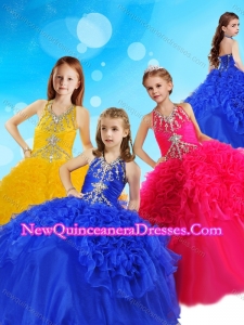 Gorgeous Halter Top Big Puffy Cute Little Girl Pageant Dress with Beading and Ruffles