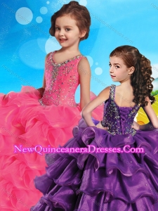 Hot Sale V Neck Beaded and Ruffled Layers Cute Little Girl Pageant Dress