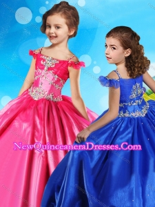Modest Really Puffy Beaded Cute Little Girl Pageant Dress with Off the Shoulder