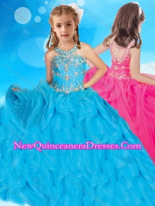 Most Popular Beaded and Ruffled Cute Little Girl Pageant Dress with Scoop