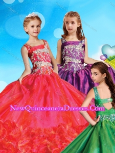Perfect Straps Organza Cute Little Girl Pageant Dress with Beading and Ruffled Layers