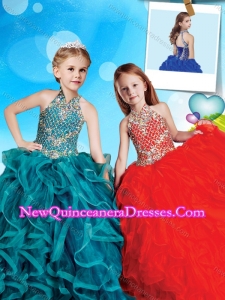 Romantic Halter Top Really Puffy Cute Little Girl Pageant Dress with Beading and Ruffles