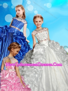 See Through High Neck Beaded Cute Little Girl Pageant Dress with Cap Sleeves