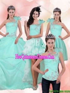 2015 Apple Green Detachable Quinceanera Skirts with Beading and Appliques