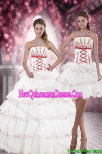 2015 Fashionable White Quince Dresses with Appliques and Ruffled Layers