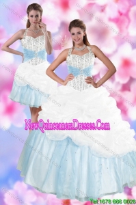 2015 Multi Color Halter Top Fashionable Quinceanera Dresses with Pick Ups and Beading