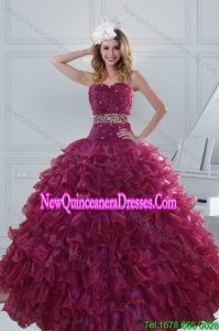 Fashionable Beading and Ruffles Quinceanera Dresses in Burgundy