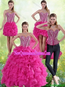 Hot Pink Sweetheart Detachable Quinceanera Skirts with Beading and Ruffles