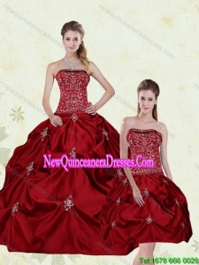 Pretty Wine Red Strapless Detachable Quinceanera Skirts with Embroidery and Pick Ups