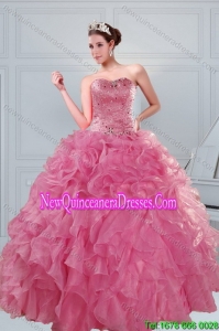 The Super Hot 2015 Beading and Ruffles Fashionable Quinceanera Dresses in Coral Red