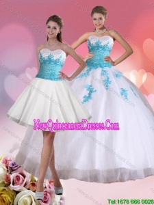 2015 Beading Elant Sweetheart Quinceanera Dress in White and Blue