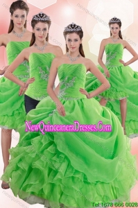 2015 Inexpensive Spring Green Detachable Quinceanera Skirts with Pick Ups and Beading