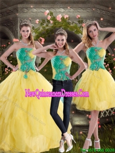 2015 New Style Yellow and Green Detachable Quinceanera Skirts with Ruching