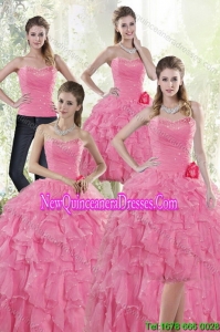 2015 Pretty Baby Pink Detachable Quinceanera Skirts with Beading and Ruffles