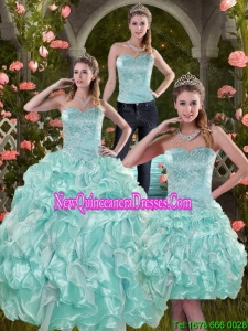 2015 Sophisticated Aqual Blue Detachable Quinceanera Skirts with Beading and Ruffles