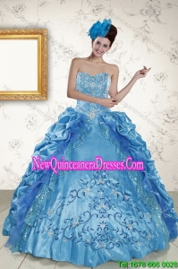 2015 Sweetheart Teal Fashionable Quinceanera Gown with Embroidery and Pick Ups