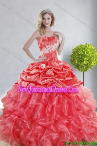 2015 Top Seller Watermelon Red Fashionable Quinceanera Dresses with Appliques and Ruffles