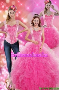 Decent Hot Pink 2015 Fashionable Quinceanera Gown with Beading and Ruffles