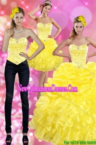 Most Popular Yellow 2015 Detachable Quinceanera Skirts with Beading and Ruffles