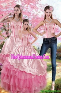 Pink Strapless 2015 Detachable Quinceanera Skirts with Embroidery and Ruffles