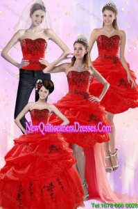 Pretty Red Detachable Quinceanera Skirts with Appliques and Pick Ups for 2015