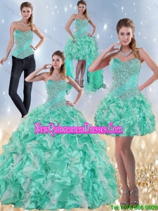 Fashionable Quinceanera Dresses in Apple Green with Ruffles and Beading for 2015