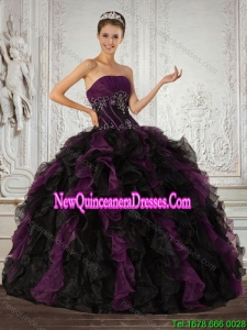 Strapless Multi Color Elgant Quinceanera Dress with Ruffles and Embroidery
