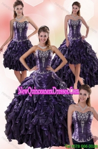 Sweetheart Ball Gown Purple Detachable Quinceanera Skirts with Embroidery